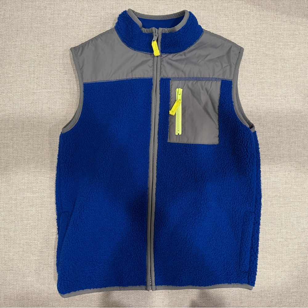 Crazy 8 Blue and Gray Fleece Vest with Stand-Up Collar